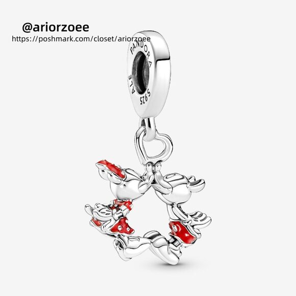 Pandora Disney Mickey Mouse & Minnie Mouse Kissing Dangle Charm - Picture 1 of 6